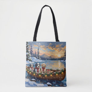 Old English Sheepdog Weihnachtsboot Urlaub Tasche