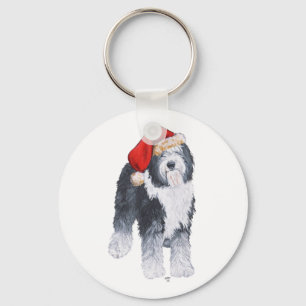 Old English Sheepdog Weihnachtsmannmütze Schlüsselanhänger