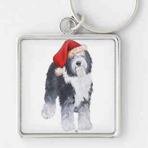 Old English Sheepdog Weihnachtsmannmütze Schlüsselanhänger