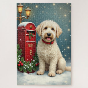 Old English Sheepdog Weihnachtspostkarte im Vintag Puzzle