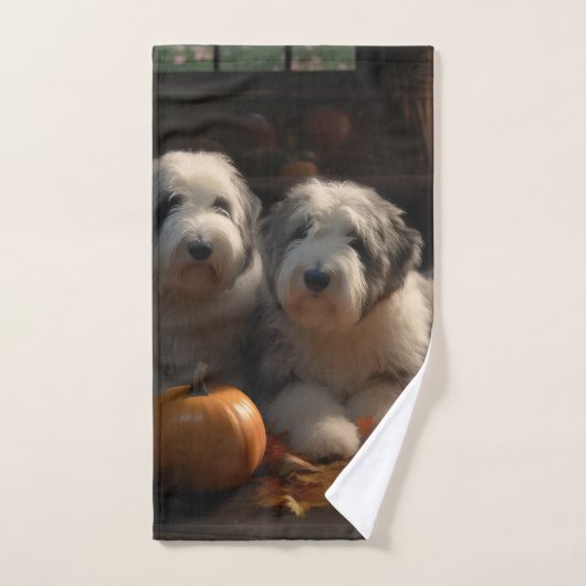 Old English Sheepdog Welpe Autumn Delight Pumpkin Badhandtuch Set (Handtuch)