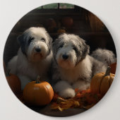 Old English Sheepdog Welpe Autumn Delight Pumpkin Button (Vorderseite)