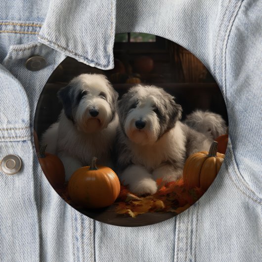 Old English Sheepdog Welpe Autumn Delight Pumpkin Button (Beispiel)