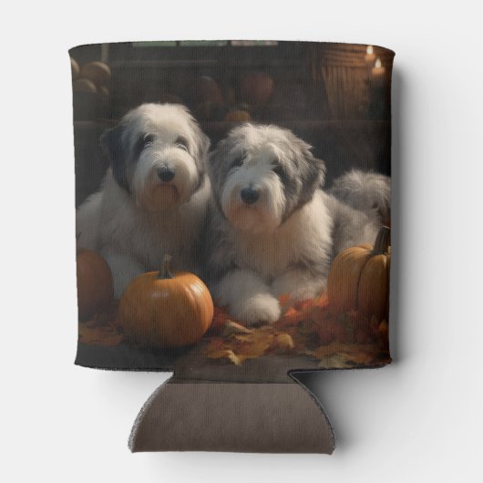 Old English Sheepdog Welpe Autumn Delight Pumpkin Dosenkühler (Rückseite)