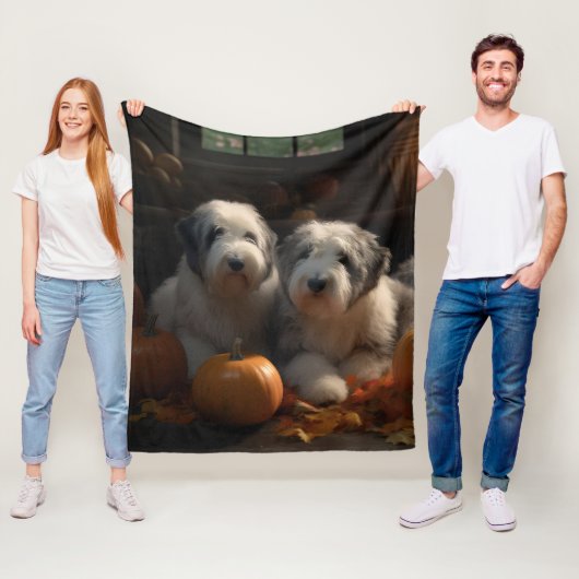 Old English Sheepdog Welpe Autumn Delight Pumpkin Fleecedecke (Beispiel)