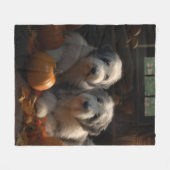 Old English Sheepdog Welpe Autumn Delight Pumpkin Fleecedecke (Vorderseite (Horizontal))