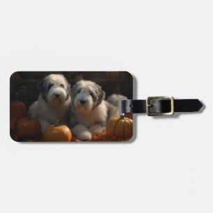 Old English Sheepdog Welpe Autumn Delight Pumpkin Gepäckanhänger