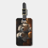 Old English Sheepdog Welpe Autumn Delight Pumpkin Gepäckanhänger (Vorderseite vertikal)