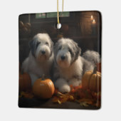 Old English Sheepdog Welpe Autumn Delight Pumpkin Keramikornament (Links)