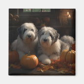 Old English Sheepdog Welpe Autumn Delight Pumpkin Magnet (Vorne)