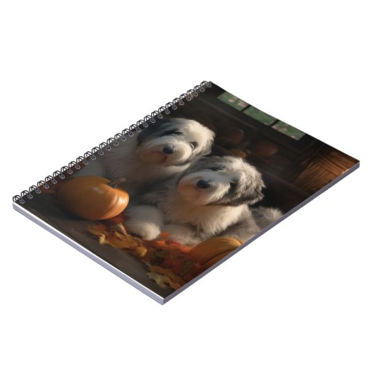 Old English Sheepdog Welpe Autumn Delight Pumpkin Notizblock (Linke Seite)