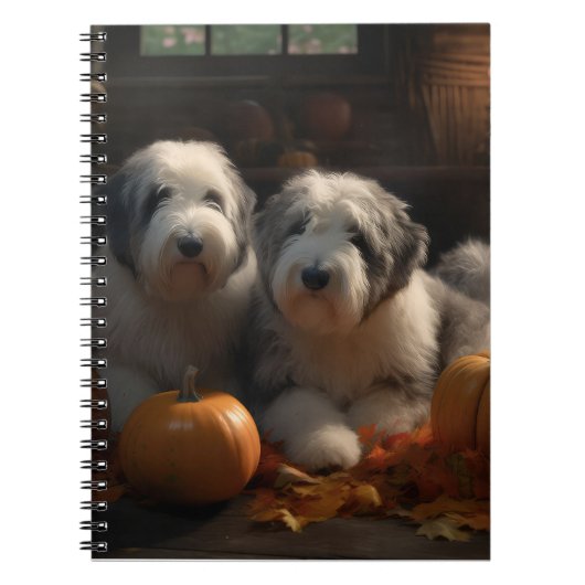 Old English Sheepdog Welpe Autumn Delight Pumpkin Notizblock (Vorderseite)