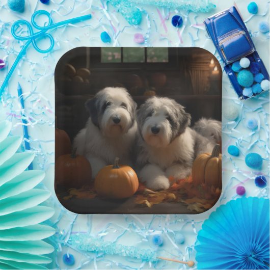 Old English Sheepdog Welpe Autumn Delight Pumpkin Pappteller (Party)