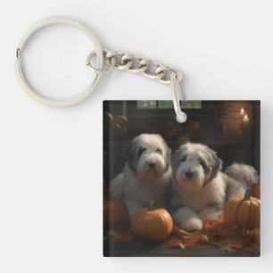 Old English Sheepdog Welpe Autumn Delight Pumpkin Schlüsselanhänger