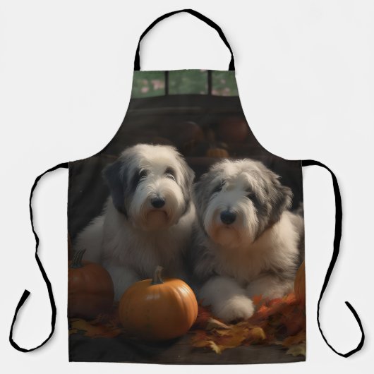 Old English Sheepdog Welpe Autumn Delight Pumpkin Schürze (Vorderseite)