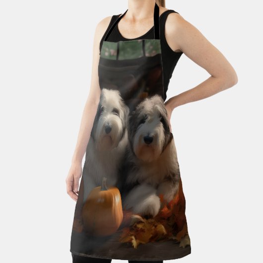 Old English Sheepdog Welpe Autumn Delight Pumpkin Schürze (InSitu)