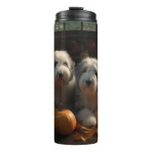 Old English Sheepdog Welpe Autumn Delight Pumpkin Thermosbecher (Vorderseite)