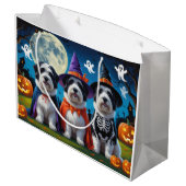 Old English Sheepdogs Pumpkin Halloween Funny Große Geschenktüte (Rückseite Schrägansicht)