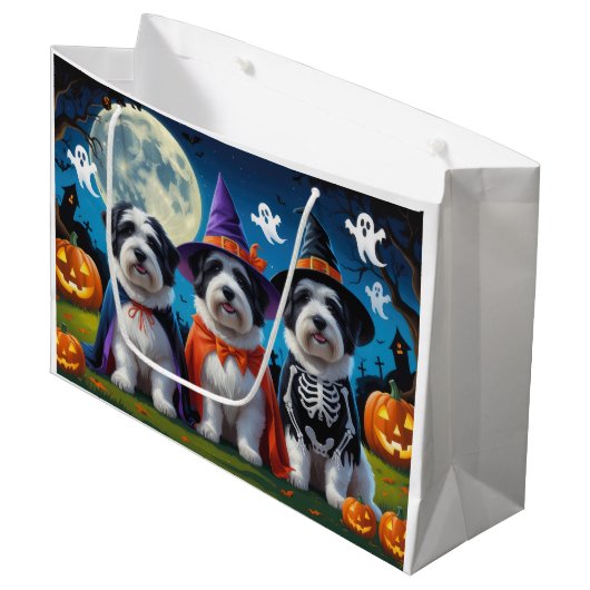 Old English Sheepdogs Pumpkin Halloween Funny Große Geschenktüte (Vorderseite Schrägansicht)