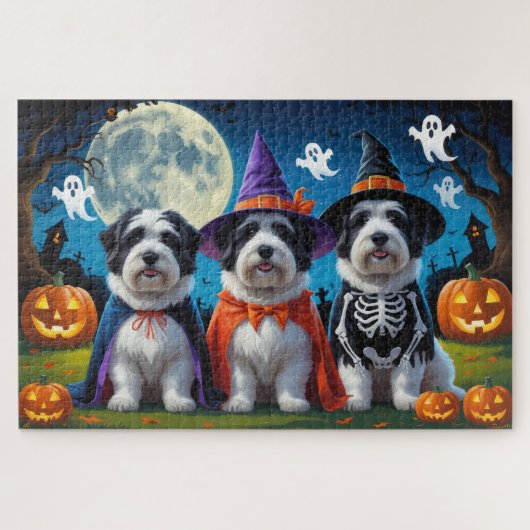 Old English Sheepdogs Pumpkin Halloween Funny Puzzle (Horizontal)