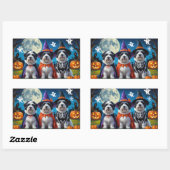 Old English Sheepdogs Pumpkin Halloween Funny Rechteckiger Aufkleber (Blatt)
