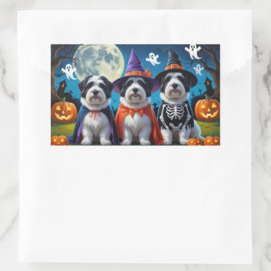 Old English Sheepdogs Pumpkin Halloween Funny Rechteckiger Aufkleber (Tasche)