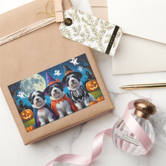 Old English Sheepdogs Pumpkin Halloween Funny Rechteckiger Aufkleber (Schenken)