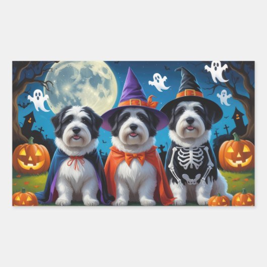 Old English Sheepdogs Pumpkin Halloween Funny Rechteckiger Aufkleber (Vorderseite)