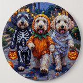 Old English Sheepdogs Trick-or-Treating Halloween Button (Vorderseite)