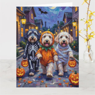 Old English Sheepdogs Trick-or-Treating Halloween Karte