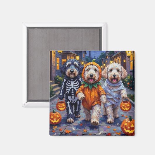 Old English Sheepdogs Trick-or-Treating Halloween Magnet (Vorderseite/Rückseite)