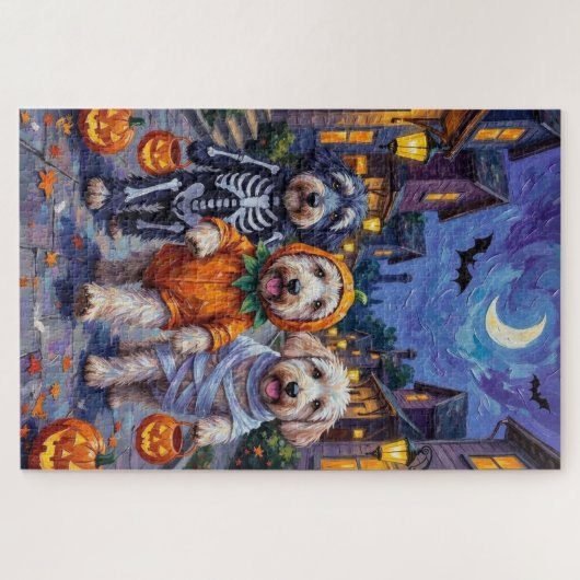 Old English Sheepdogs Trick-or-Treating Halloween Puzzle (Horizontal)
