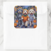 Old English Sheepdogs Trick-or-Treating Halloween Quadratischer Aufkleber (Tasche)