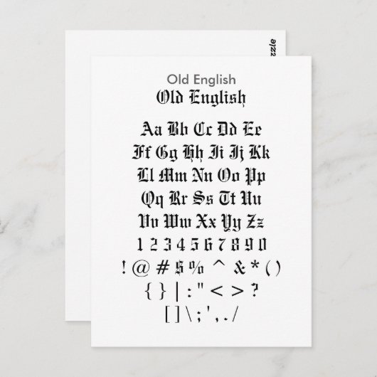 Old English - Zazzle Schriftart Sampler Sheet Postkarte (Vorne/Hinten)