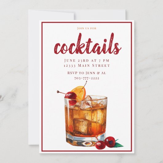 Old Fashion Drink Cocktail Party Einladung (Vorderseite)