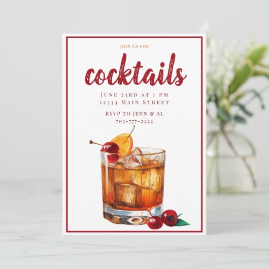 Old Fashion Drink Cocktail Party Einladung (Stehend Vorderseite)