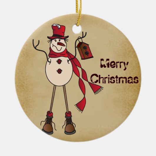 Old Fashion Red Snowman Keramikornament (Vorne)