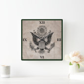 Old Fashioned American Coat of Arms Clock Quadratische Wanduhr (Zuhause)