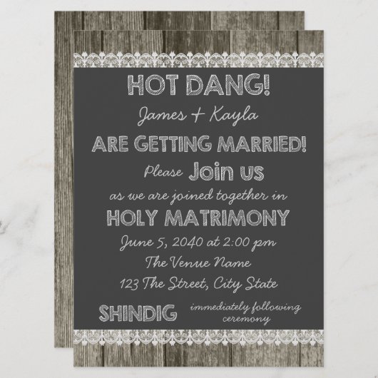 Old Fashioned Barn Wood Chalkboard Country Wedding Einladung (Vorne/Hinten)