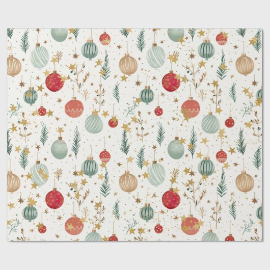 Old Fashioned Christmas Ornaments & Gold Stars Geschenkpapier (Flach)