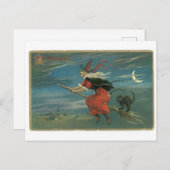 Old-fashioned Halloween, Witch with Black cat Postkarte (Vorne/Hinten)