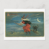 Old-fashioned Halloween, Witch with Black cat Postkarte (Vorderseite)