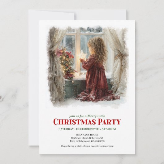 Old fashioned little girl holding shining star   einladung (Vorderseite)