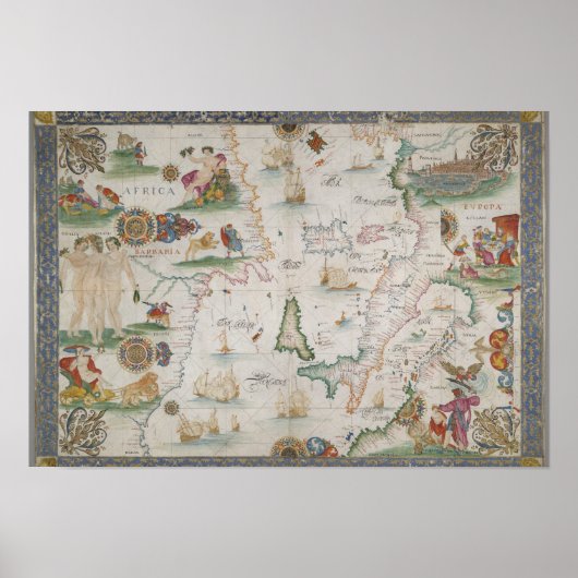 Old fashioned Mediterranean sea map Poster (Vorne)