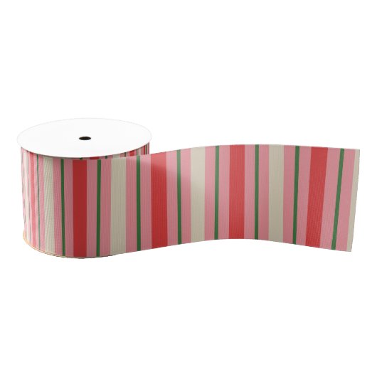 Old Fashioned Retro Christmas Stripe Pattern Pink Ripsband (Spule)