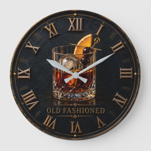 Old Fashioned Whiskey Cocktail Bar Decor Große Wanduhr (Vorderseite)