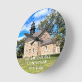 Old Field Point Lighthouse, New York Round Clock Runde Wanduhr (Winkel)