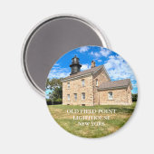 Old Field Point Lighthouse, New York Round Magnet (Vorderseite/Rückseite)