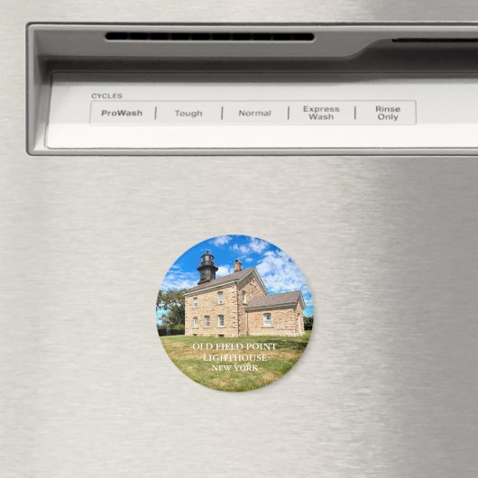 Old Field Point Lighthouse, New York Round Magnet (In Situ (Geschirrspüler))