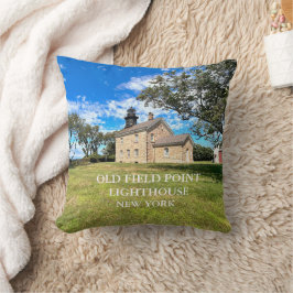 Old Field Point Lighthouse, NY Round Throw Kissen